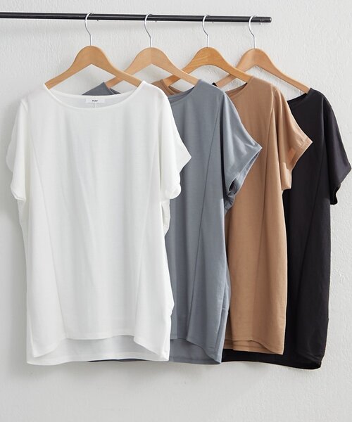 NAO(ナオ)の「【接触冷感ひんやりタッチ】カノコ切替プルオーバー(Tシャツ/カットソー・レディース・ブラック/オフホワイト/ライトブルーグレー/モカ・FREE)」の5枚目の写真