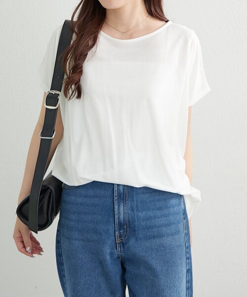 NAO(ナオ)の「【接触冷感ひんやりタッチ】カノコ切替プルオーバー(Tシャツ/カットソー・レディース・ブラック/オフホワイト/ライトブルーグレー/モカ・FREE)」の9枚目の写真