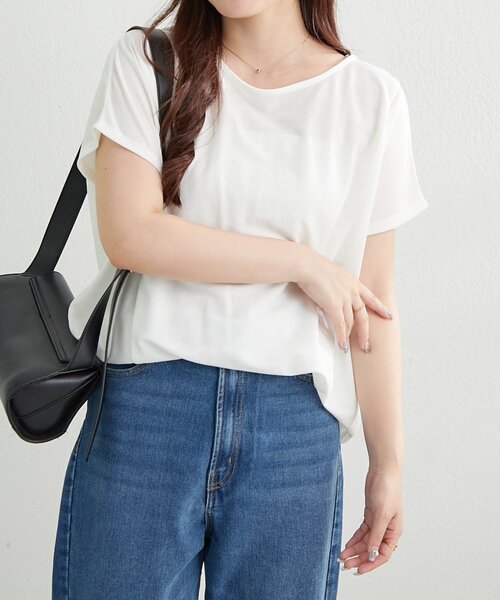 NAO(ナオ)の「【接触冷感ひんやりタッチ】カノコ切替プルオーバー(Tシャツ/カットソー・レディース・ブラック/オフホワイト/ライトブルーグレー/モカ・FREE)」の10枚目の写真