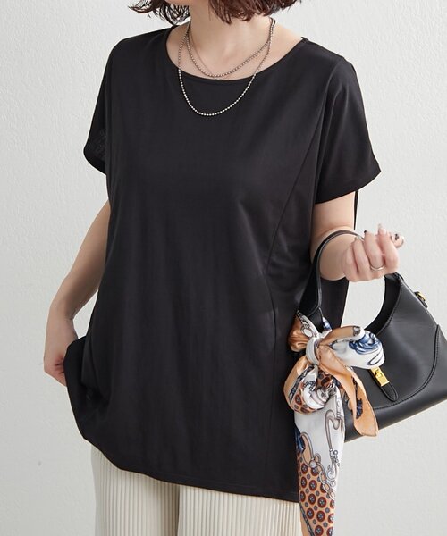 NAO(ナオ)の「【接触冷感ひんやりタッチ】カノコ切替プルオーバー(Tシャツ/カットソー・レディース・ブラック/オフホワイト/ライトブルーグレー/モカ・FREE)」の14枚目の写真