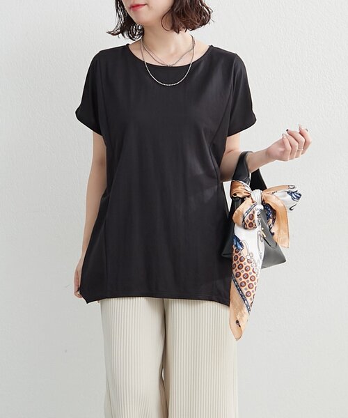 NAO(ナオ)の「【接触冷感ひんやりタッチ】カノコ切替プルオーバー(Tシャツ/カットソー・レディース・ブラック/オフホワイト/ライトブルーグレー/モカ・FREE)」の18枚目の写真