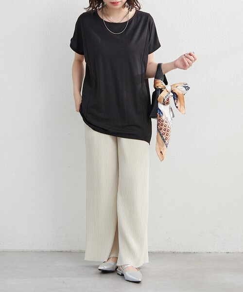 NAO(ナオ)の「【接触冷感ひんやりタッチ】カノコ切替プルオーバー(Tシャツ/カットソー・レディース・ブラック/オフホワイト/ライトブルーグレー/モカ・FREE)」の19枚目の写真