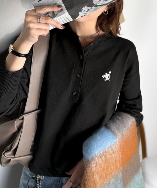 Java(ジャバ)の「《JaVaジャバコラボ》顔周りスッキリ&胸元刺繍で映える♪配色刺繍ヘンリーネックニット(ニット/セーター・レディース・ブラウン/ブラック×ホワイト/グレー×ホワイト/グレイッシュベージュ/アイボリー・LARGE/MEDIUM/X-LARGE/SMALL)」の16枚目の写真