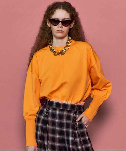 MAISON SPECIAL（メゾンスペシャル）の「Crew Neck Color Short Knit Pullover/クルーネックカラーショートニット（ニット/セーター・レディース・オレンジ/グリーン/ブラック/ブルー・FREE）」の21枚目の写真