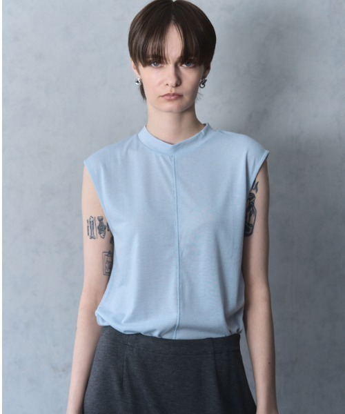 Muel Chic(ミュエルシック)の「Tao sleeveless CS タオノースリーブカットソー(Tシャツ/カットソー・レディース・グレー/ブラック/サックスブルー/モカ/オレンジ/ホワイト・FREE)」の5枚目の写真