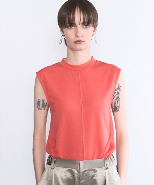 Muel Chic(ミュエルシック)の「Tao sleeveless CS タオノースリーブカットソー(Tシャツ/カットソー・レディース・グレー/ブラック/サックスブルー/モカ/オレンジ/ホワイト・FREE)」の6枚目の写真