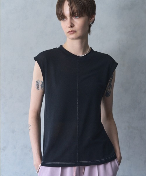 Muel Chic(ミュエルシック)の「Tao sleeveless CS タオノースリーブカットソー(Tシャツ/カットソー・レディース・グレー/ブラック/サックスブルー/モカ/オレンジ/ホワイト・FREE)」の15枚目の写真