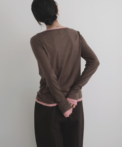 LIAN(リアン)の「バイカラーヘンリーネックプルオーバー【入荷禁止】(Tシャツ/カットソー・レディース・グレー/チャコールグレー/ブラウン・FREE)」の19枚目の写真