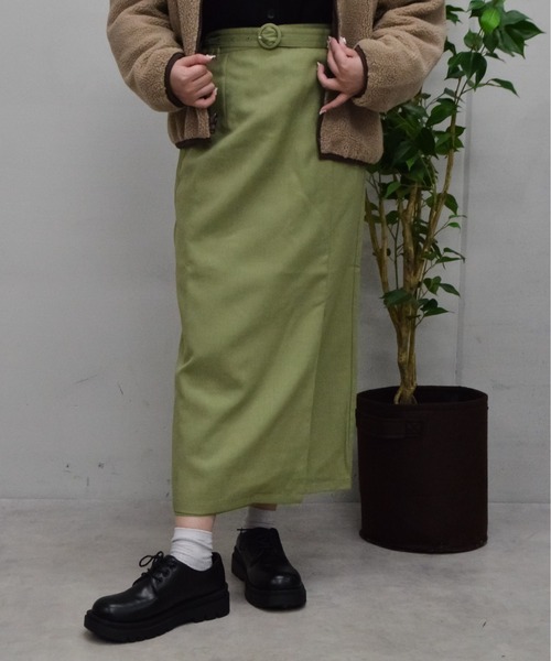 spiritoso(スピリトーゾ)の「【spiritoso】スリット入りラップタイトスカート(スカート・レディース・グリーン/ベージュ/ブラック・SMALL/MEDIUM)」の3枚目の写真