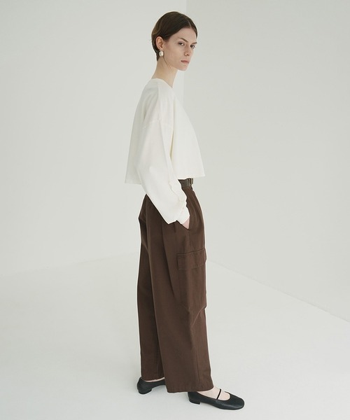 CLANE（クラネ）の「PIGMENT SHORT TOPS（Tシャツ/カットソー・レディース・チャコールグレー/ホワイト/パープル・1/2）」の5枚目の写真