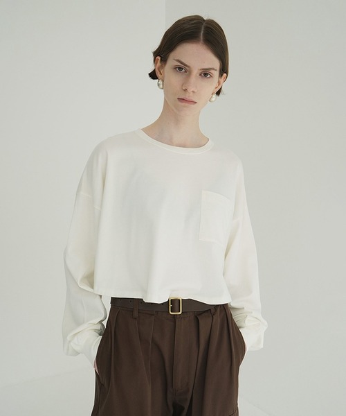 CLANE（クラネ）の「PIGMENT SHORT TOPS（Tシャツ/カットソー・レディース・チャコールグレー/ホワイト/パープル・1/2）」の7枚目の写真