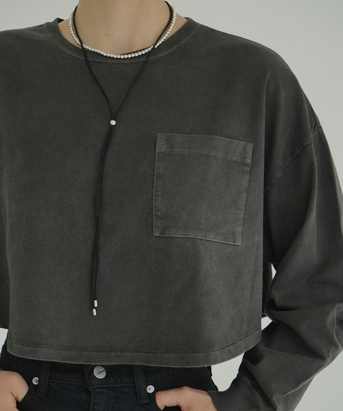 CLANE（クラネ）の「PIGMENT SHORT TOPS（Tシャツ/カットソー・レディース・チャコールグレー/ホワイト/パープル・1/2）」の10枚目の写真