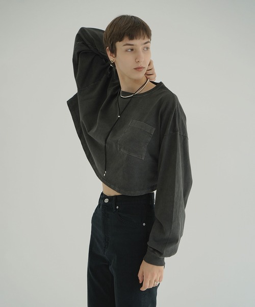 CLANE（クラネ）の「PIGMENT SHORT TOPS（Tシャツ/カットソー・レディース・チャコールグレー/ホワイト/パープル・1/2）」の11枚目の写真