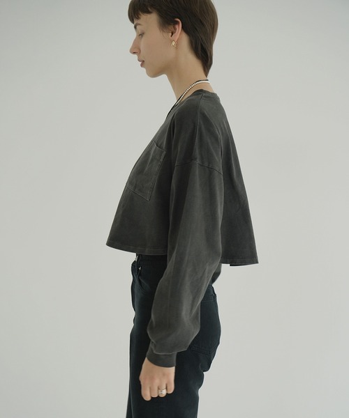 CLANE（クラネ）の「PIGMENT SHORT TOPS（Tシャツ/カットソー・レディース・チャコールグレー/ホワイト/パープル・1/2）」の12枚目の写真