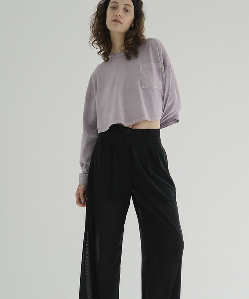 CLANE（クラネ）の「PIGMENT SHORT TOPS（Tシャツ/カットソー・レディース・チャコールグレー/ホワイト/パープル・1/2）」の16枚目の写真