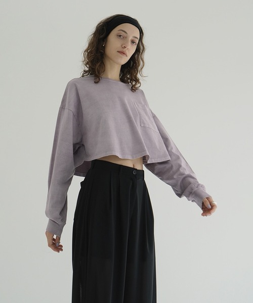 CLANE（クラネ）の「PIGMENT SHORT TOPS（Tシャツ/カットソー・レディース・チャコールグレー/ホワイト/パープル・1/2）」の18枚目の写真