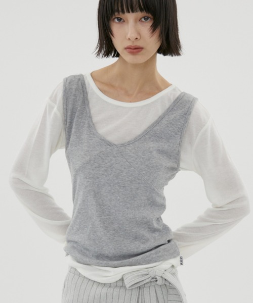 FUULLY STUDIO（フーリィーステューディオ）の「ビスチェライクレイヤードタンクトップ（タンクトップ・レディース・ブラック/イエロー/ダークブラウン/グレー・FREE）」の2枚目の写真