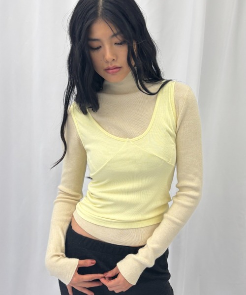 FUULLY STUDIO（フーリィーステューディオ）の「ビスチェライクレイヤードタンクトップ（タンクトップ・レディース・ブラック/イエロー/ダークブラウン/グレー・FREE）」の4枚目の写真