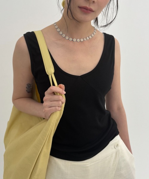 FUULLY STUDIO（フーリィーステューディオ）の「ビスチェライクレイヤードタンクトップ（タンクトップ・レディース・ブラック/イエロー/ダークブラウン/グレー・FREE）」の7枚目の写真