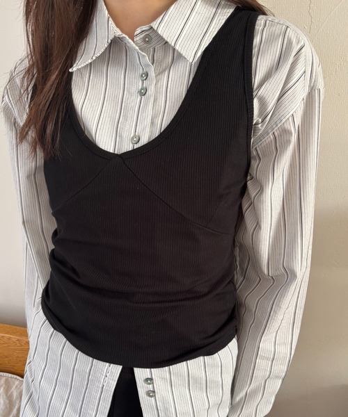 FUULLY STUDIO（フーリィーステューディオ）の「ビスチェライクレイヤードタンクトップ（タンクトップ・レディース・ブラック/イエロー/ダークブラウン/グレー・FREE）」の22枚目の写真