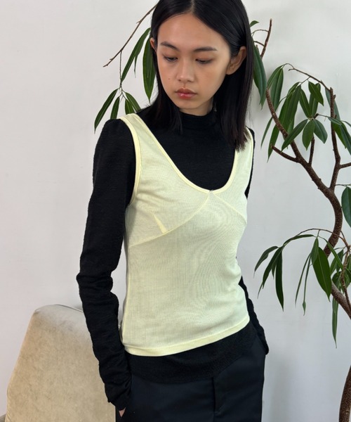 FUULLY STUDIO（フーリィーステューディオ）の「ビスチェライクレイヤードタンクトップ（タンクトップ・レディース・ブラック/イエロー/ダークブラウン/グレー・FREE）」の20枚目の写真