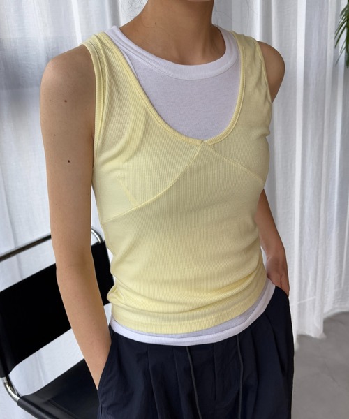 FUULLY STUDIO（フーリィーステューディオ）の「ビスチェライクレイヤードタンクトップ（タンクトップ・レディース・ブラック/イエロー/ダークブラウン/グレー・FREE）」の21枚目の写真