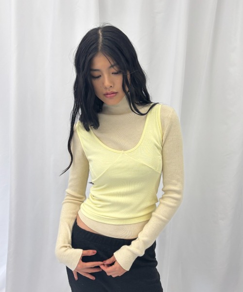 FUULLY STUDIO（フーリィーステューディオ）の「ビスチェライクレイヤードタンクトップ（タンクトップ・レディース・ブラック/イエロー/ダークブラウン/グレー・FREE）」の17枚目の写真