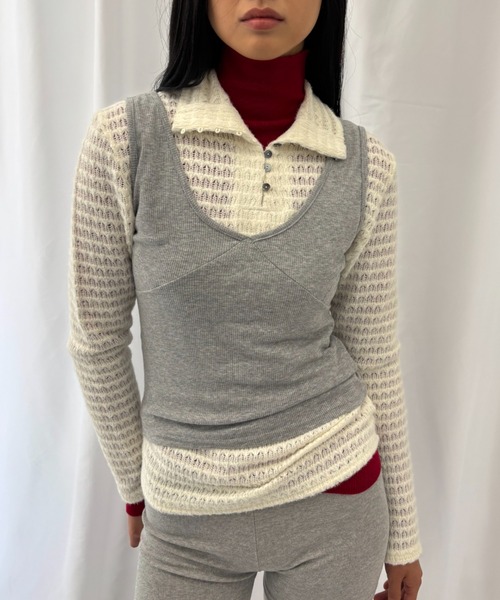 FUULLY STUDIO（フーリィーステューディオ）の「ビスチェライクレイヤードタンクトップ（タンクトップ・レディース・ブラック/イエロー/ダークブラウン/グレー・FREE）」の13枚目の写真