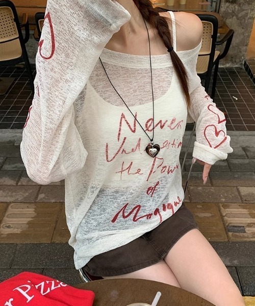 GEMEDA(ジェメダ)の「英字プリントシアーロングTシャツ(Tシャツ/カットソー・レディース・ホワイト系その他/ホワイト/ブラック/ベージュ/ブラック系・M)」の14枚目の写真