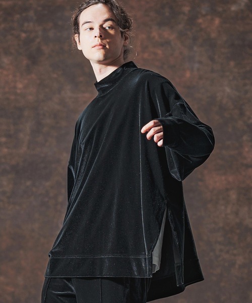 Jih Nunc(ジーヌンク)の「mlt5359-ストレッチベロアモックネックカットソー(JIH-R1124)(Tシャツ/カットソー・メンズ・ブラック/ブラウン/パープル・M/S/L)」の5枚目の写真