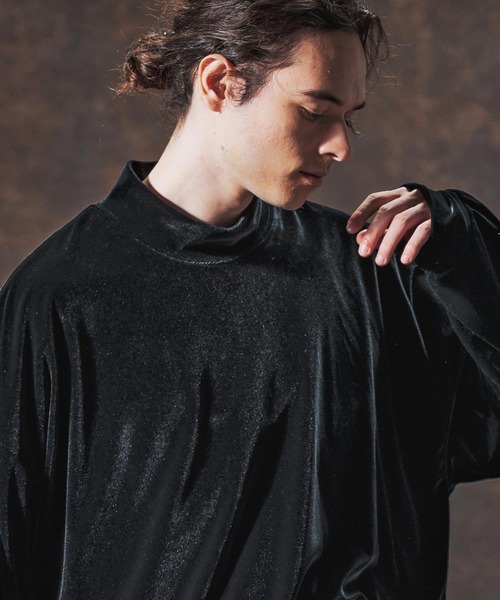 Jih Nunc(ジーヌンク)の「mlt5359-ストレッチベロアモックネックカットソー(JIH-R1124)(Tシャツ/カットソー・メンズ・ブラック/ブラウン/パープル・M/S/L)」の6枚目の写真