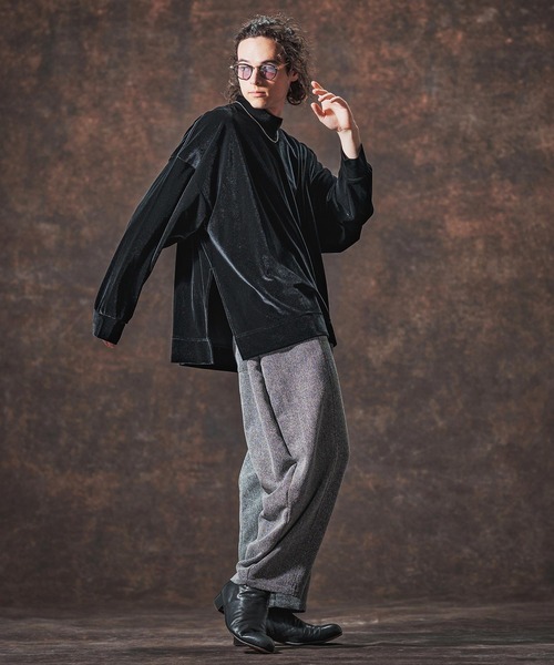 Jih Nunc(ジーヌンク)の「mlt5359-ストレッチベロアモックネックカットソー(JIH-R1124)(Tシャツ/カットソー・メンズ・ブラック/ブラウン/パープル・M/S/L)」の8枚目の写真