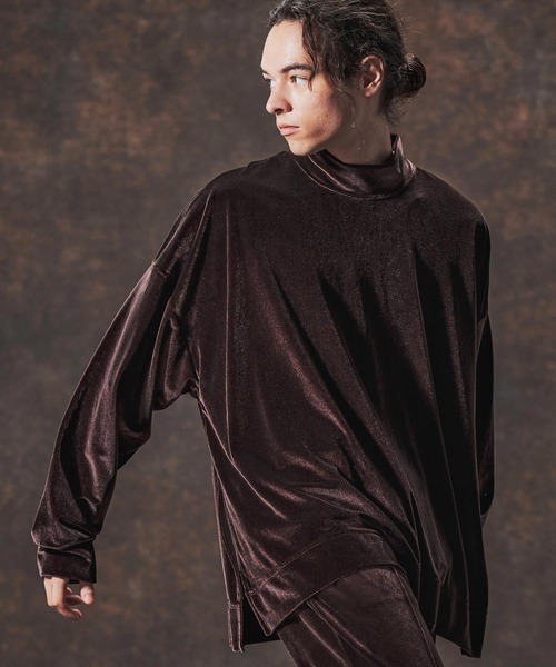 Jih Nunc(ジーヌンク)の「mlt5359-ストレッチベロアモックネックカットソー(JIH-R1124)(Tシャツ/カットソー・メンズ・ブラック/ブラウン/パープル・M/S/L)」の12枚目の写真