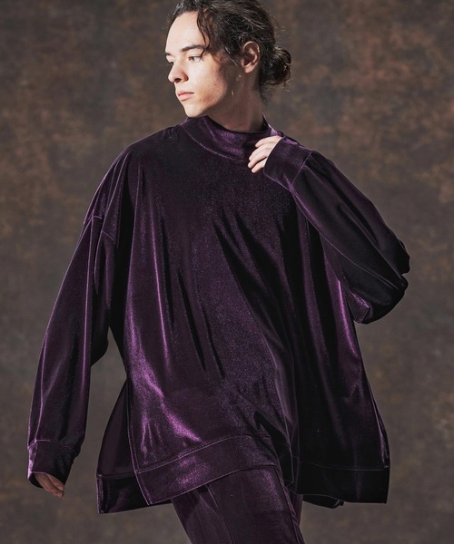 Jih Nunc(ジーヌンク)の「mlt5359-ストレッチベロアモックネックカットソー(JIH-R1124)(Tシャツ/カットソー・メンズ・ブラック/ブラウン/パープル・M/S/L)」の18枚目の写真