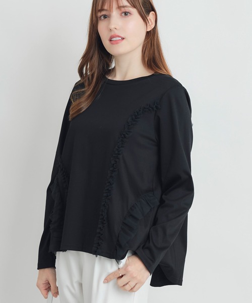 PICCIN PERLA(ピッチンペルラ)の「チュールフリルプルオーバー(Tシャツ/カットソー・レディース・オフホワイト/ブラック・M)」の1枚目の写真