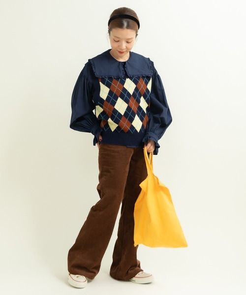 CHILD WOMAN（チャイルドウーマン）の「メリノウール アーガイルⅤネックベスト（ベスト・レディース・レッド/ネイビー・FREE）」の15枚目の写真