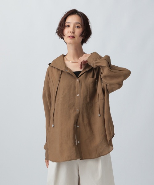 LEPSIM（レプシィム）の「シアーフード長袖シャツ　582345（シャツ/ブラウス・レディース・キャメル/アイボリー/ブラック・FREE）」の21枚目の写真