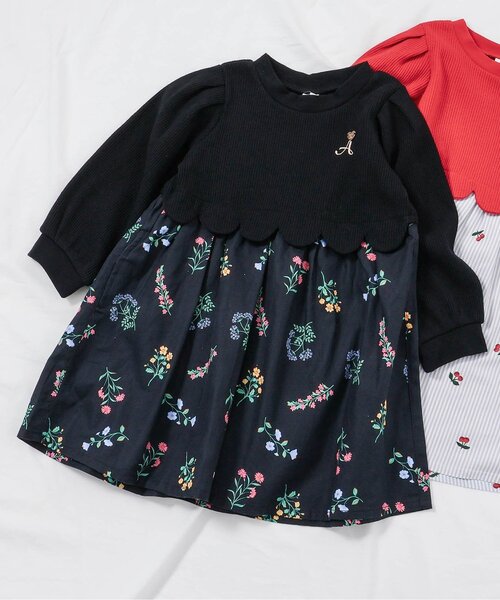 apres les cours（アプレレクール）の「【新色追加/リンク/WEB限定】スカラップドッキングワンピース_ジュニア対応（ワンピース・キッズ・ブラック/インディゴブルー/アイボリー/チェック/レッド/その他3/ピンク/ミント・90/100/110/120/80/130/140）」の7枚目の写真