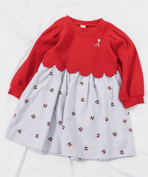 apres les cours（アプレレクール）の「【新色追加/リンク/WEB限定】スカラップドッキングワンピース_ジュニア対応（ワンピース・キッズ・ブラック/インディゴブルー/アイボリー/チェック/レッド/その他3/ピンク/ミント・90/100/110/120/80/130/140）」の6枚目の写真