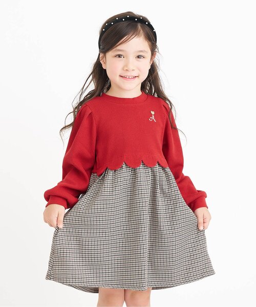 apres les cours（アプレレクール）の「【新色追加/リンク/WEB限定】スカラップドッキングワンピース_ジュニア対応（ワンピース・キッズ・ブラック/インディゴブルー/アイボリー/チェック/レッド/その他3/ピンク/ミント・90/100/110/120/80/130/140）」の8枚目の写真