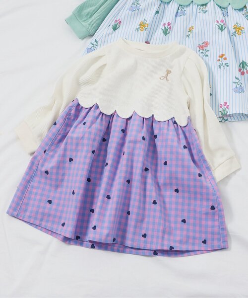 apres les cours（アプレレクール）の「【新色追加/リンク/WEB限定】スカラップドッキングワンピース_ジュニア対応（ワンピース・キッズ・ブラック/インディゴブルー/アイボリー/チェック/レッド/その他3/ピンク/ミント・90/100/110/120/80/130/140）」の5枚目の写真