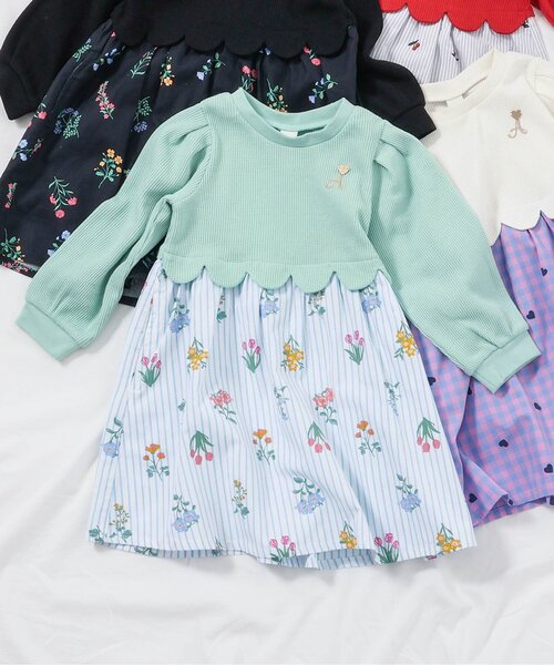 apres les cours（アプレレクール）の「【新色追加/リンク/WEB限定】スカラップドッキングワンピース_ジュニア対応（ワンピース・キッズ・ブラック/インディゴブルー/アイボリー/チェック/レッド/その他3/ピンク/ミント・90/100/110/120/80/130/140）」の4枚目の写真