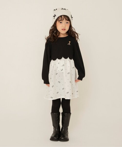 apres les cours（アプレレクール）の「【新色追加/リンク/WEB限定】スカラップドッキングワンピース_ジュニア対応（ワンピース・キッズ・ブラック/インディゴブルー/アイボリー/チェック/レッド/その他3/ピンク/ミント・90/100/110/120/80/130/140）」の10枚目の写真