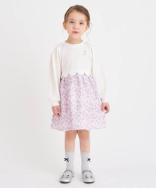 apres les cours（アプレレクール）の「【新色追加/リンク/WEB限定】スカラップドッキングワンピース_ジュニア対応（ワンピース・キッズ・ブラック/インディゴブルー/アイボリー/チェック/レッド/その他3/ピンク/ミント・90/100/110/120/80/130/140）」の14枚目の写真