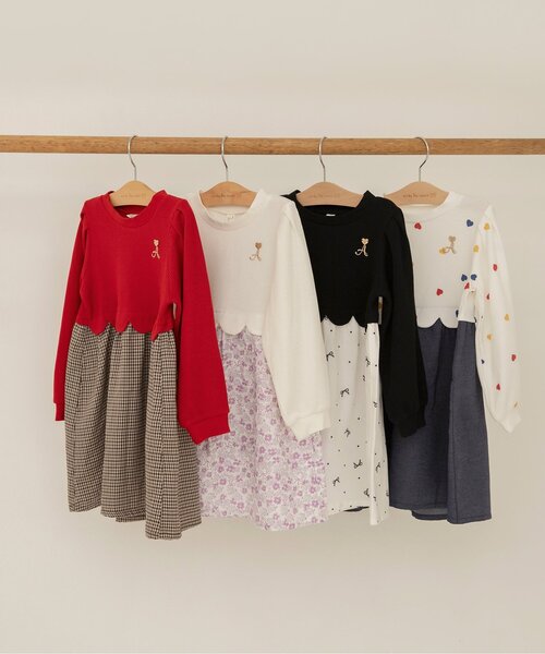 apres les cours（アプレレクール）の「【新色追加/リンク/WEB限定】スカラップドッキングワンピース_ジュニア対応（ワンピース・キッズ・ブラック/インディゴブルー/アイボリー/チェック/レッド/その他3/ピンク/ミント・90/100/110/120/80/130/140）」の16枚目の写真