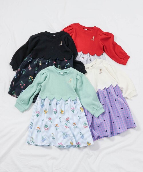 apres les cours（アプレレクール）の「【新色追加/リンク/WEB限定】スカラップドッキングワンピース_ジュニア対応（ワンピース・キッズ・ブラック/インディゴブルー/アイボリー/チェック/レッド/その他3/ピンク/ミント・90/100/110/120/80/130/140）」の17枚目の写真