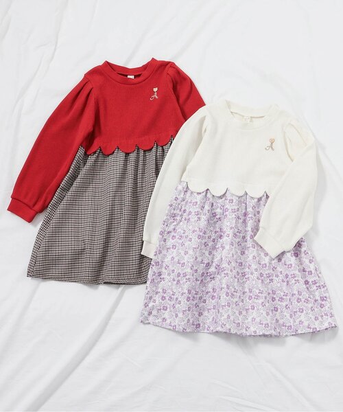 apres les cours（アプレレクール）の「【新色追加/リンク/WEB限定】スカラップドッキングワンピース_ジュニア対応（ワンピース・キッズ・ブラック/インディゴブルー/アイボリー/チェック/レッド/その他3/ピンク/ミント・90/100/110/120/80/130/140）」の20枚目の写真