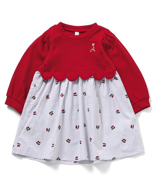 apres les cours（アプレレクール）の「【新色追加/リンク/WEB限定】スカラップドッキングワンピース_ジュニア対応（ワンピース・キッズ・ブラック/インディゴブルー/アイボリー/チェック/レッド/その他3/ピンク/ミント・90/100/110/120/80/130/140）」の9枚目の写真