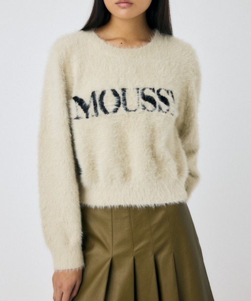 MOUSSY(マウジー)の「【ZOZO・一部店舗限定】SHAGGY MOUSSY LOGO KNIT / シャギーマウジーロゴニット(ニット/セーター・レディース・ブラック/ブラウン/チャコールグレー/アイボリー・FREE)」の1枚目の写真