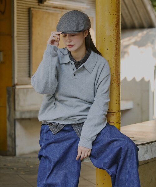 Kastane(カスタネ)の「【UNISEX】ブラッシュド ヤーン ニットポロシャツ(ニット/セーター・レディース・ブラウン/ネイビー/イエロー/グレー・FREE)」の8枚目の写真